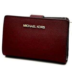 Michael Kors Medium Bifold Zip Chain Wallet Ox Blood